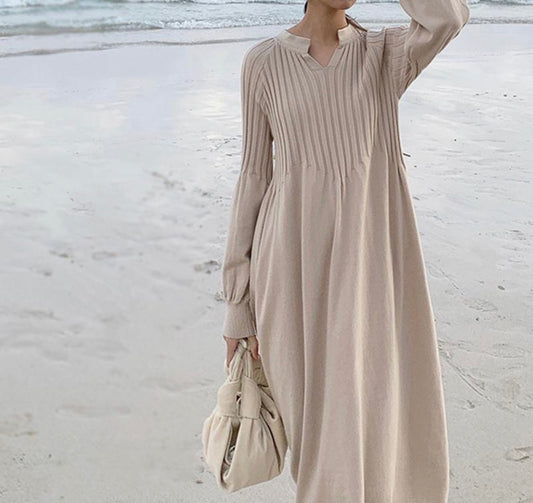 Like Nana Used To Knit Dress - Beige (S-L)